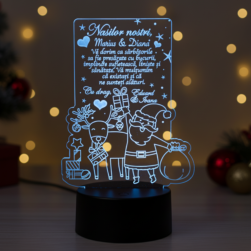 Trofeu cu LED multicolor- Cadou personalizat de Craciun pentru nasi Trofeu cu LED multicolor- Cadou personalizat de Craciun pentru nasi