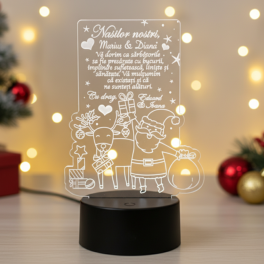 Trofeu cu LED multicolor- Cadou personalizat de Craciun pentru nasi Trofeu cu LED multicolor- Cadou personalizat de Craciun pentru nasi