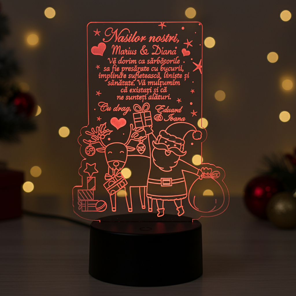 Trofeu cu LED multicolor- Cadou personalizat de Craciun pentru nasi