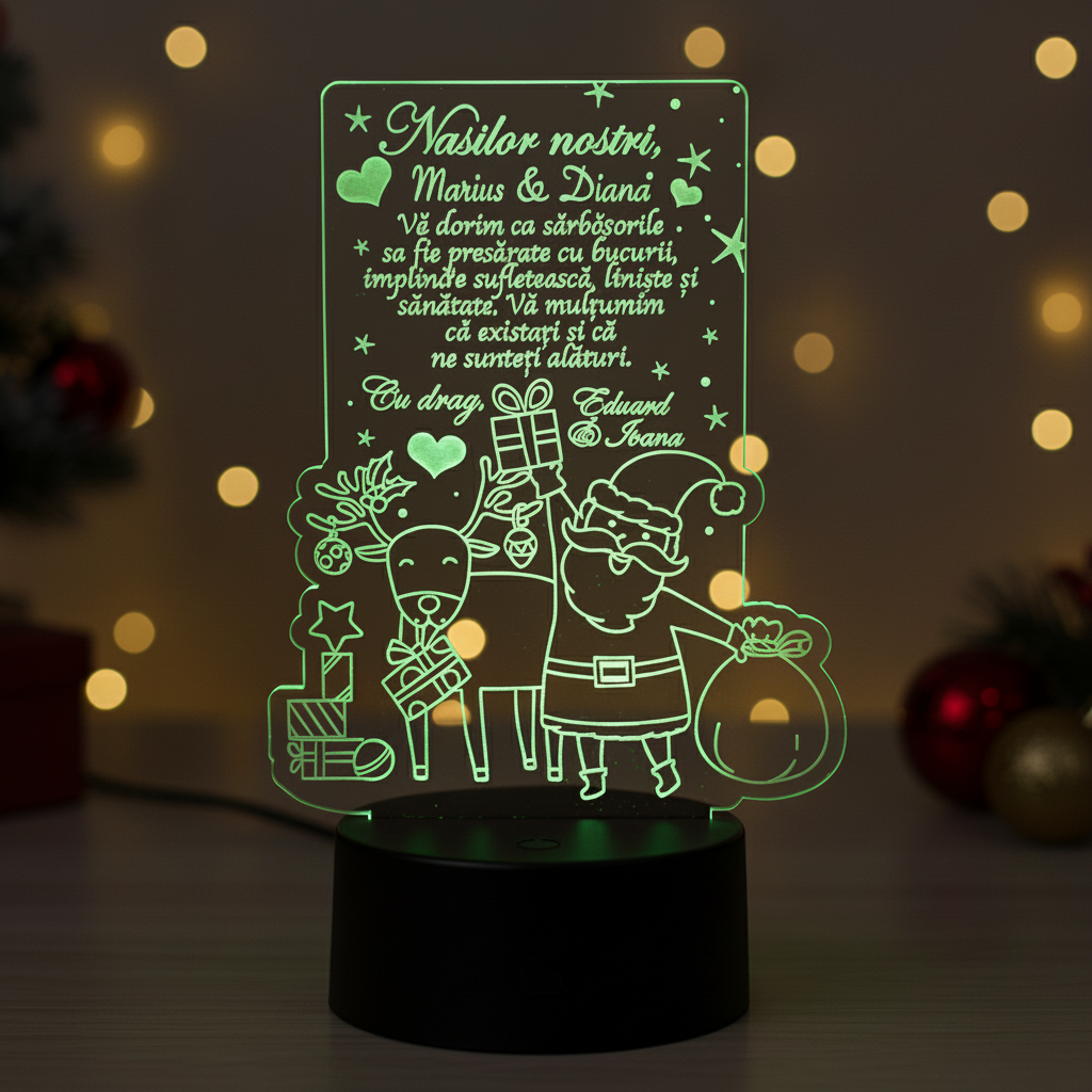 Trofeu cu LED multicolor- Cadou personalizat de Craciun pentru nasi Trofeu cu LED multicolor- Cadou personalizat de Craciun pentru nasi