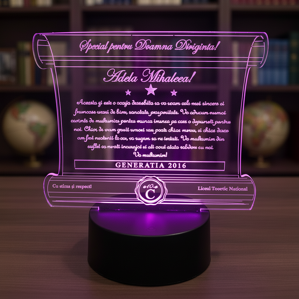 Cadou personalizat Trofeu LED - Pergament - Diriginta -  Model 6 Cadou personalizat Trofeu LED - Pergament - Diriginta -  Model 6