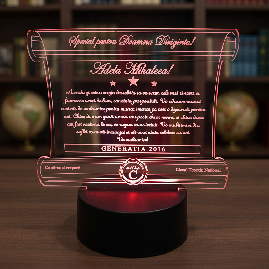 Cadou personalizat Trofeu LED - Pergament - Diriginta -  Model 6 Cadou personalizat Trofeu LED - Pergament - Diriginta -  Model 6