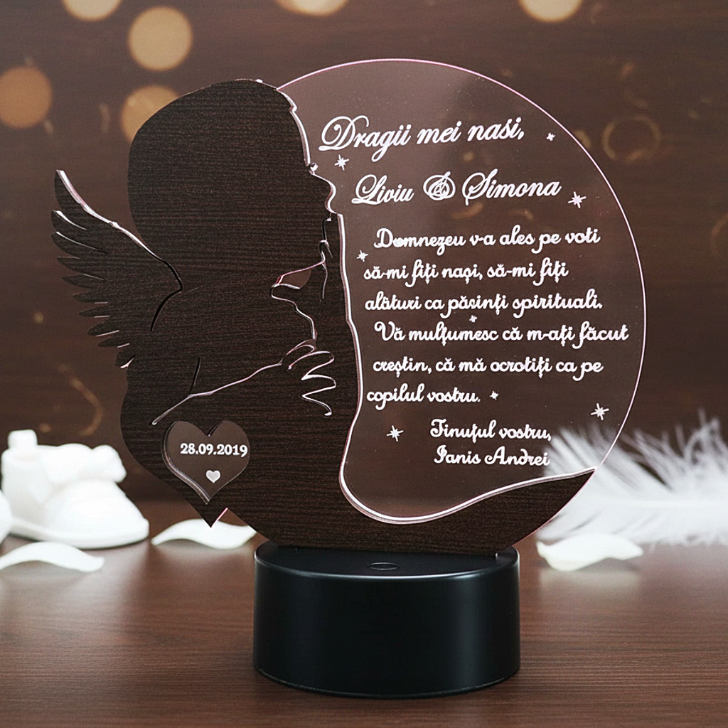 Cadou personalizat Trofeu LED – Soapte pentru nasii de botez