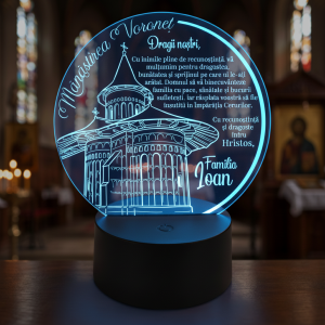 Trofeu cu LED personalizat – Cadou religios pentru familie, Manastirea Voronet
