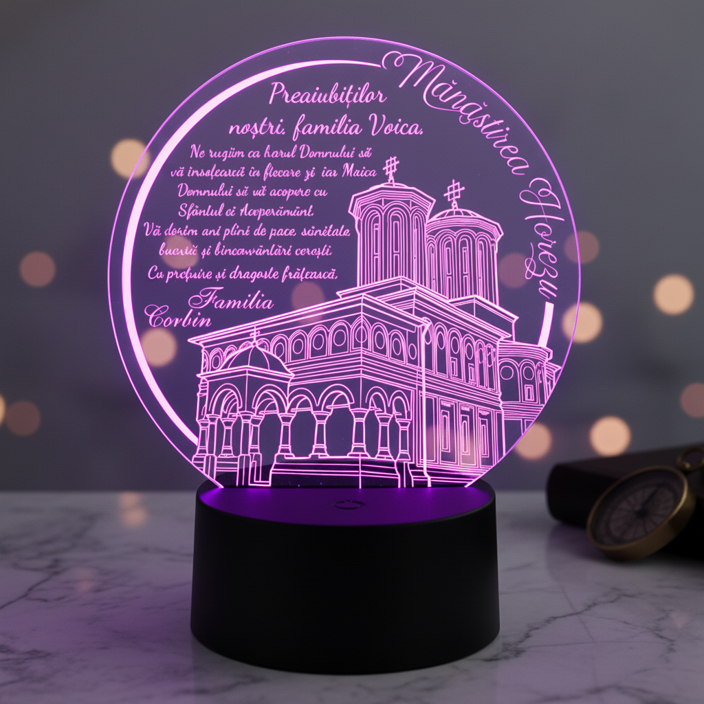 Trofeu Personalizat cu LED - Cadou spiritual familie, Manastirea Horezu Trofeu Personalizat cu LED - Cadou spiritual familie, Manastirea Horezu
