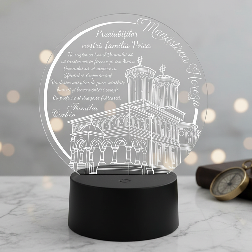 Trofeu Personalizat cu LED - Cadou spiritual familie, Manastirea Horezu Trofeu Personalizat cu LED - Cadou spiritual familie, Manastirea Horezu
