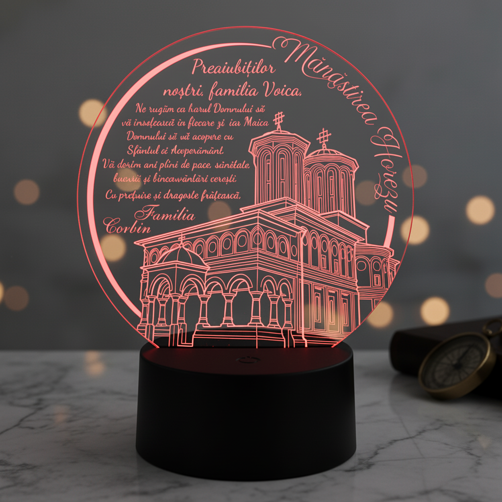 Trofeu Personalizat cu LED - Cadou spiritual familie, Manastirea Horezu Trofeu Personalizat cu LED - Cadou spiritual familie, Manastirea Horezu