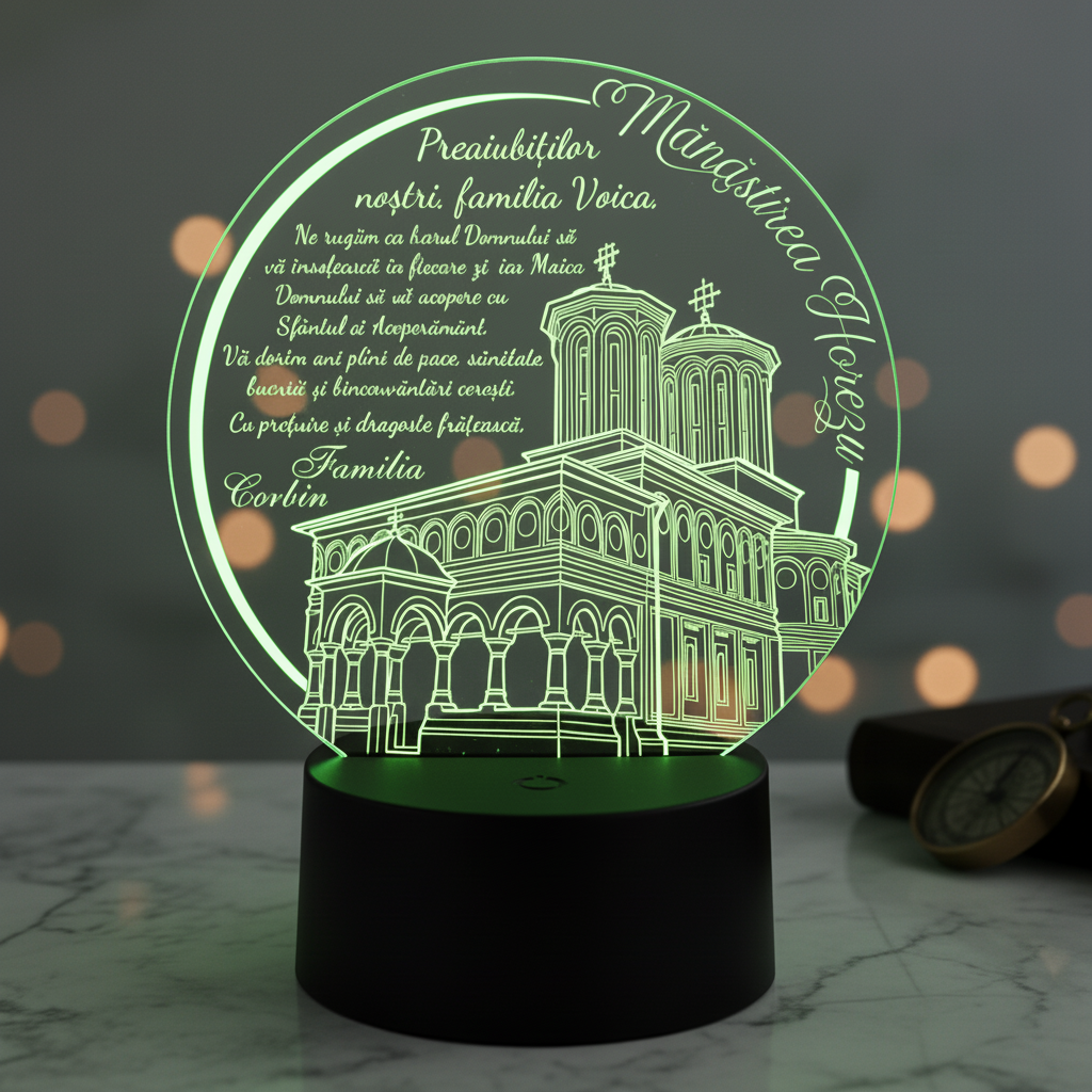 Trofeu Personalizat cu LED - Cadou spiritual familie, Manastirea Horezu Trofeu Personalizat cu LED - Cadou spiritual familie, Manastirea Horezu