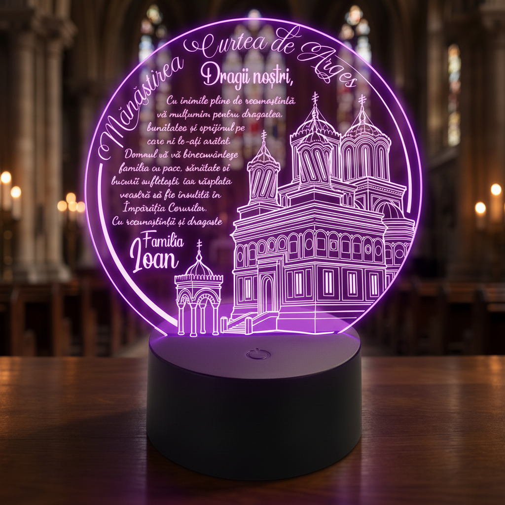 Trofeu cu LED personalizat - Cadou religios, Manastirea Curtea de Arges