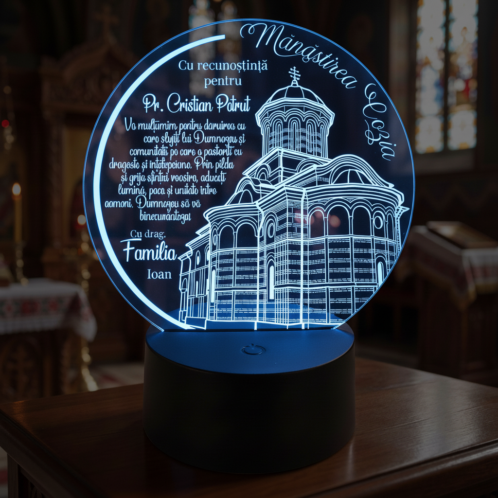 Trofeu cu LED personalizat - Cadou religios pentru preot, Manastirea Cozia