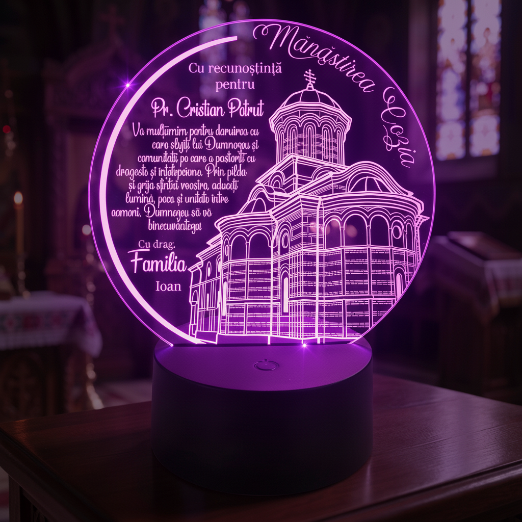 Trofeu cu LED personalizat - Cadou religios pentru preot, Manastirea Cozia