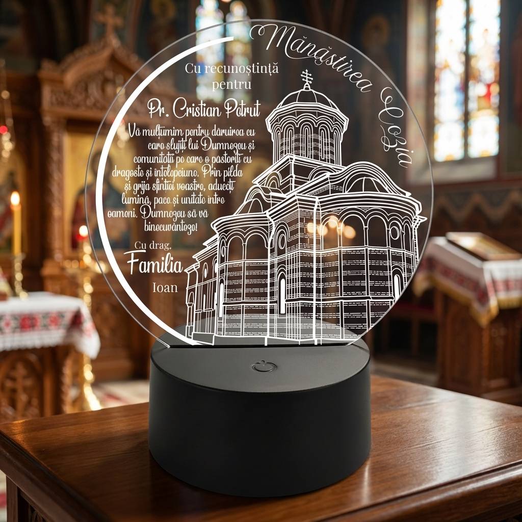 Trofeu cu LED personalizat - Cadou religios pentru preot, Manastirea Cozia
