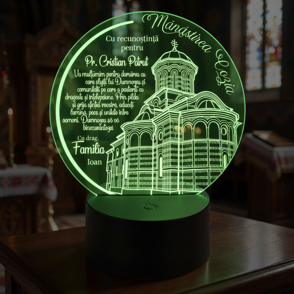 Trofeu cu LED personalizat – Cadou religios pentru preot, Manastirea Cozia